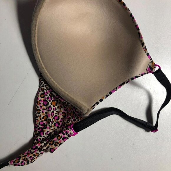 #3465-3 VICTORIA'S SECRET SIZE 32D PUSH UP BRA LEOPARD PRINT BROWN PINK BLACK - Picture 4 of 6